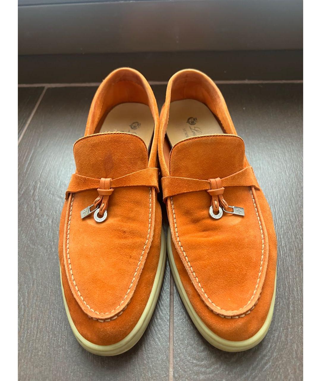 LORO PIANA Оранжевое замшевые лоферы, фото 2