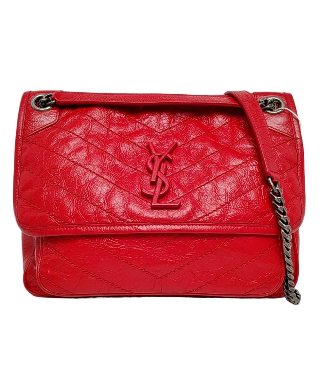 SAINT LAURENT Красная кожаная сумка через плечо, фото 6