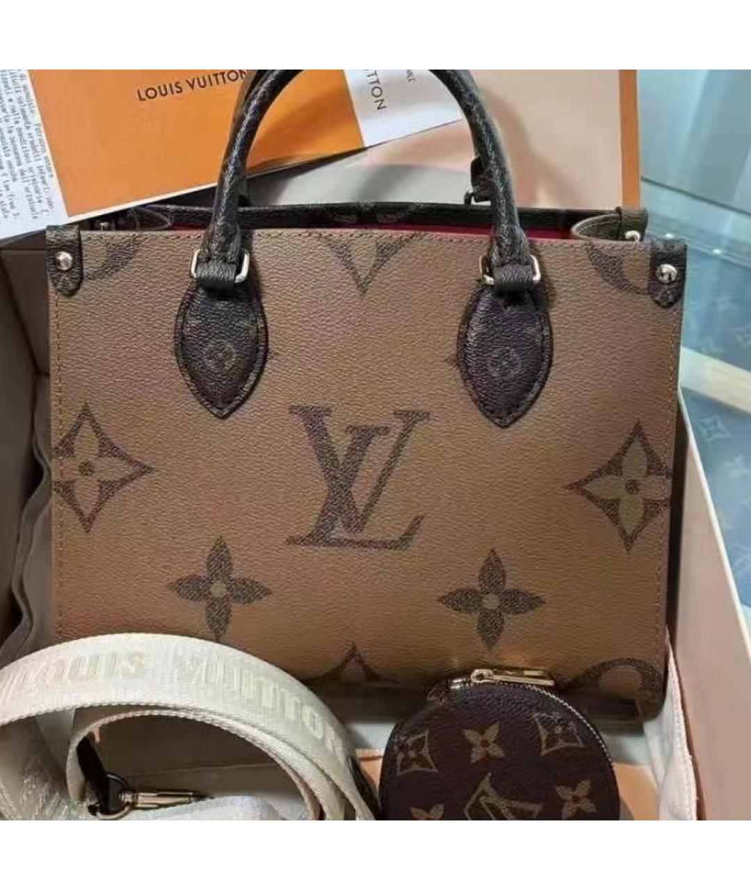 LOUIS VUITTON Коричневая кожаная сумка с короткими ручками, фото 3