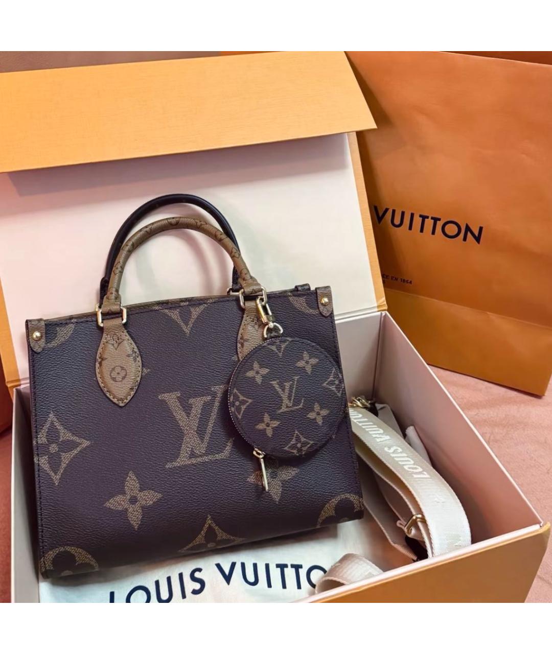 LOUIS VUITTON Коричневая кожаная сумка с короткими ручками, фото 2