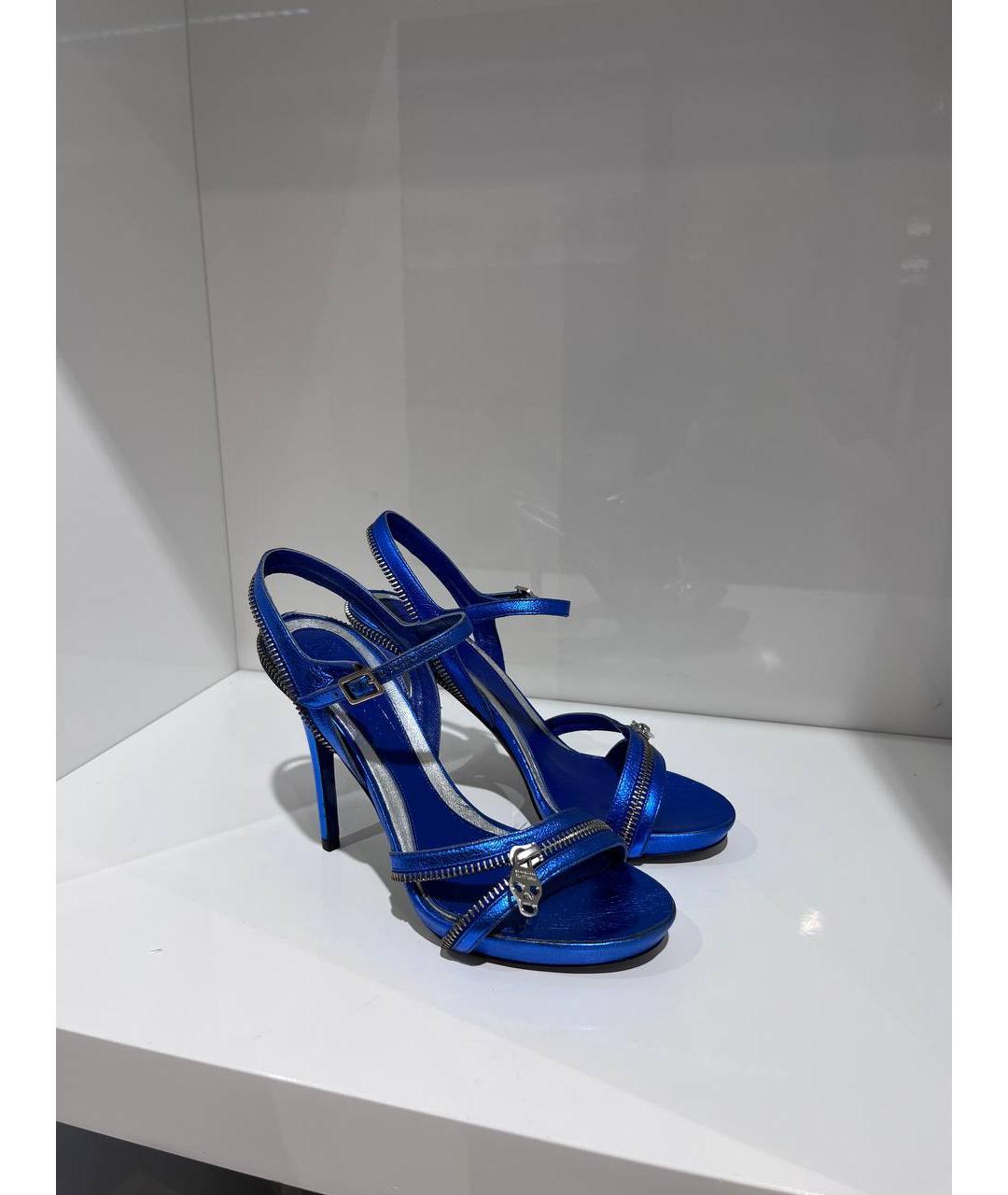 ALEXANDER MCQUEEN Синие кожаные босоножки, фото 4