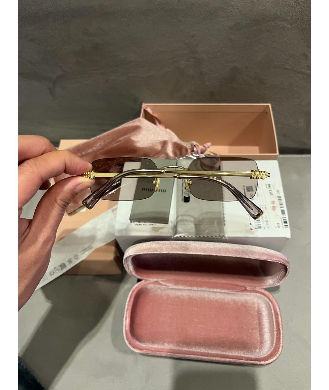 MIU MIU Золотые металлические солнцезащитные очки, фото 6