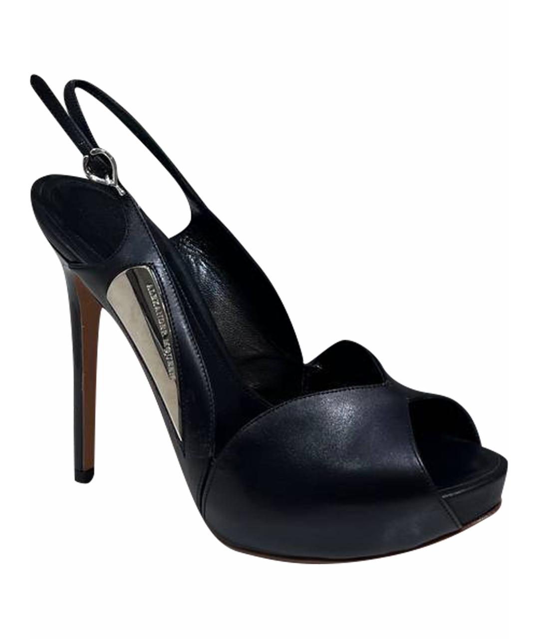 ALEXANDER MCQUEEN Черные кожаные босоножки, фото 1