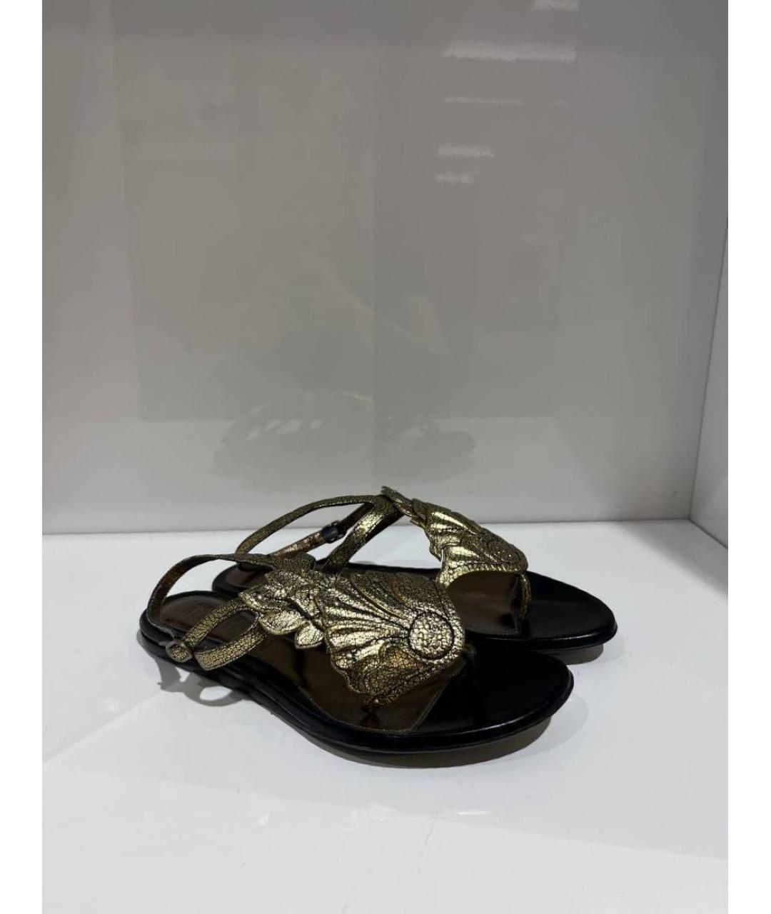 ALEXANDER MCQUEEN Золотые кожаные сабо, фото 4