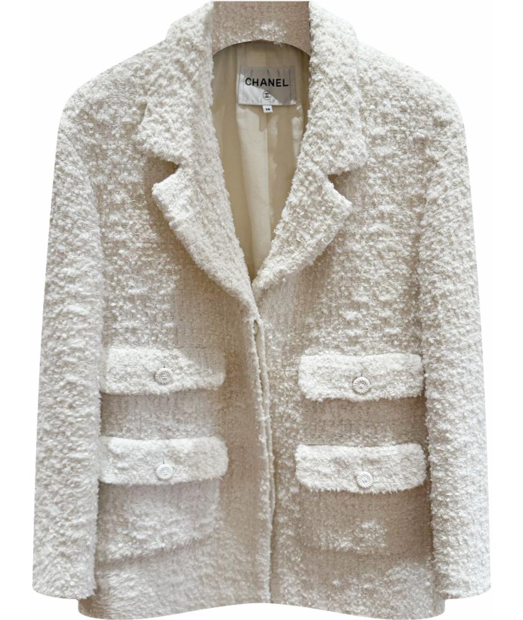 CHANEL Белый твидовый жакет/пиджак, фото 1