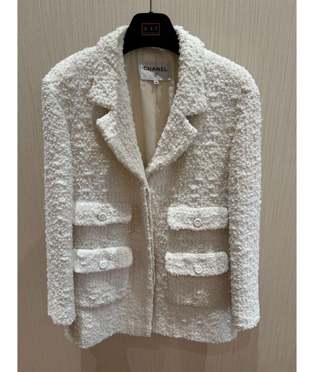 CHANEL Белый твидовый жакет/пиджак, фото 5