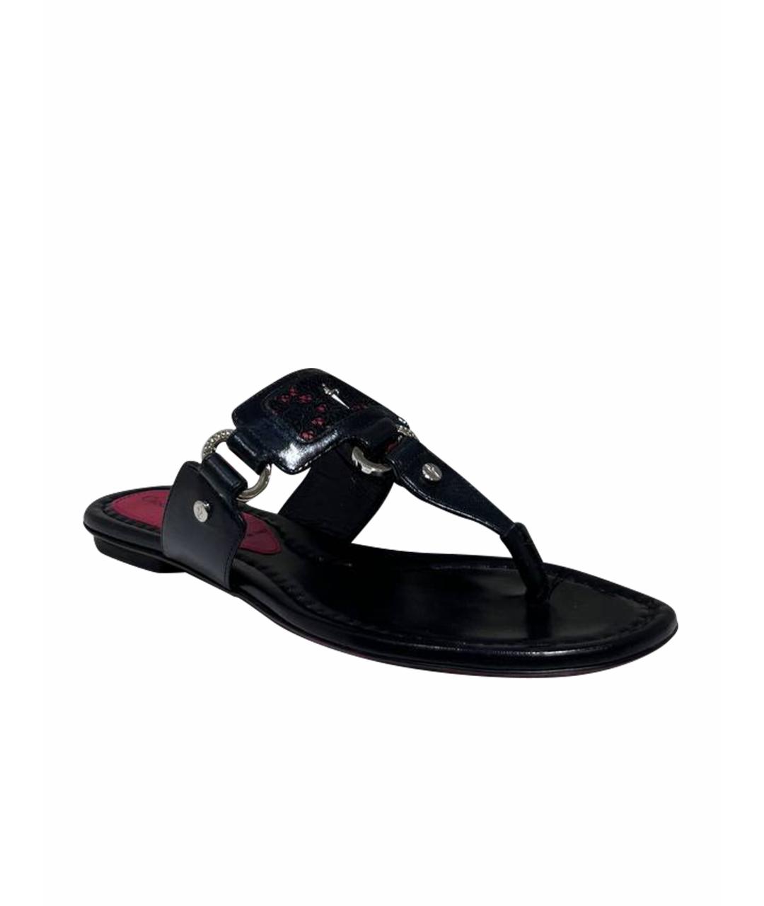 CESARE PACIOTTI Черные кожаные шлепанцы, фото 1