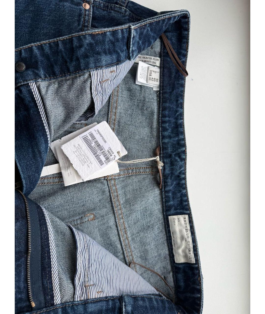 BRUNELLO CUCINELLI Синие хлопковые прямые джинсы, фото 3