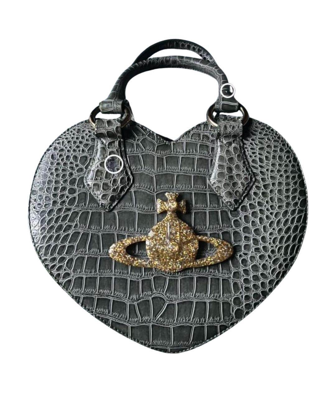 VIVIENNE WESTWOOD Серая сумка с короткими ручками из лакированной кожи, фото 1