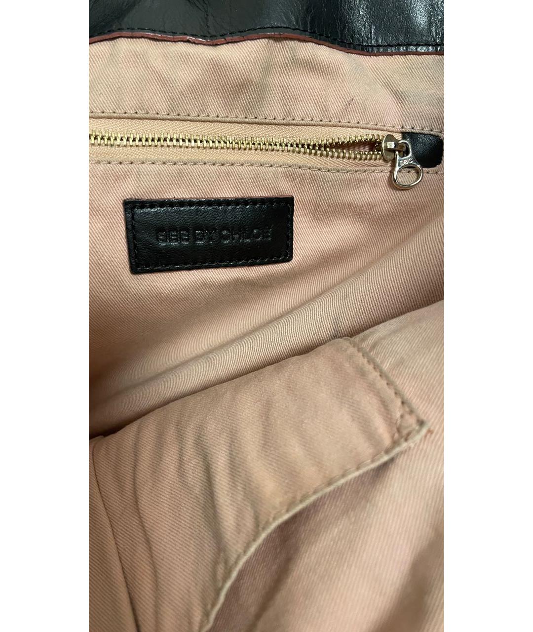 SEE BY CHLOE Черная кожаная сумка с короткими ручками, фото 7