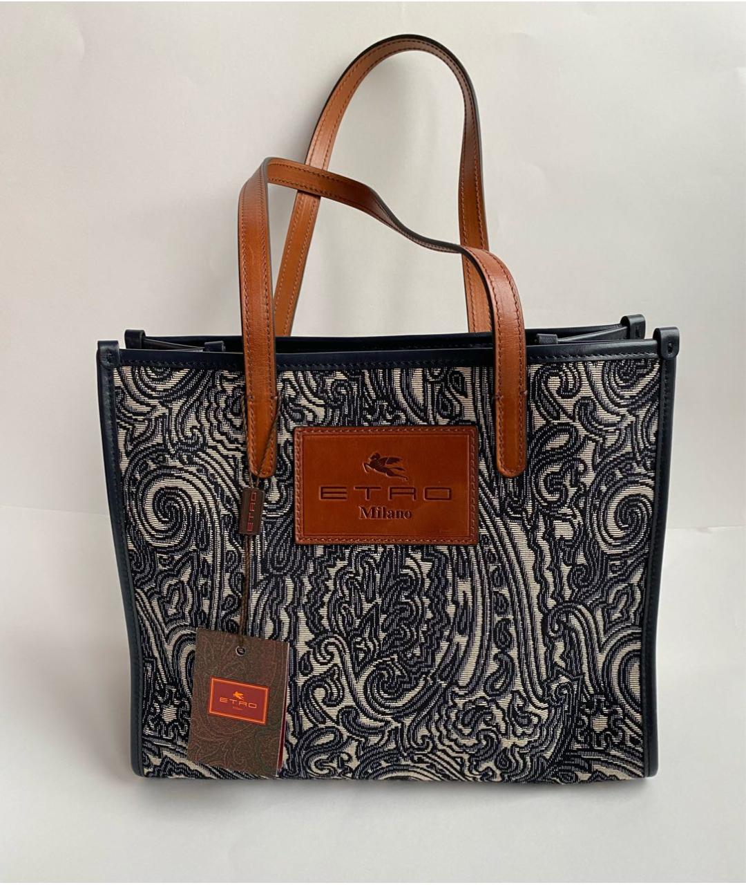 ETRO Темно-синяя жаккардовая сумка с короткими ручками, фото 5