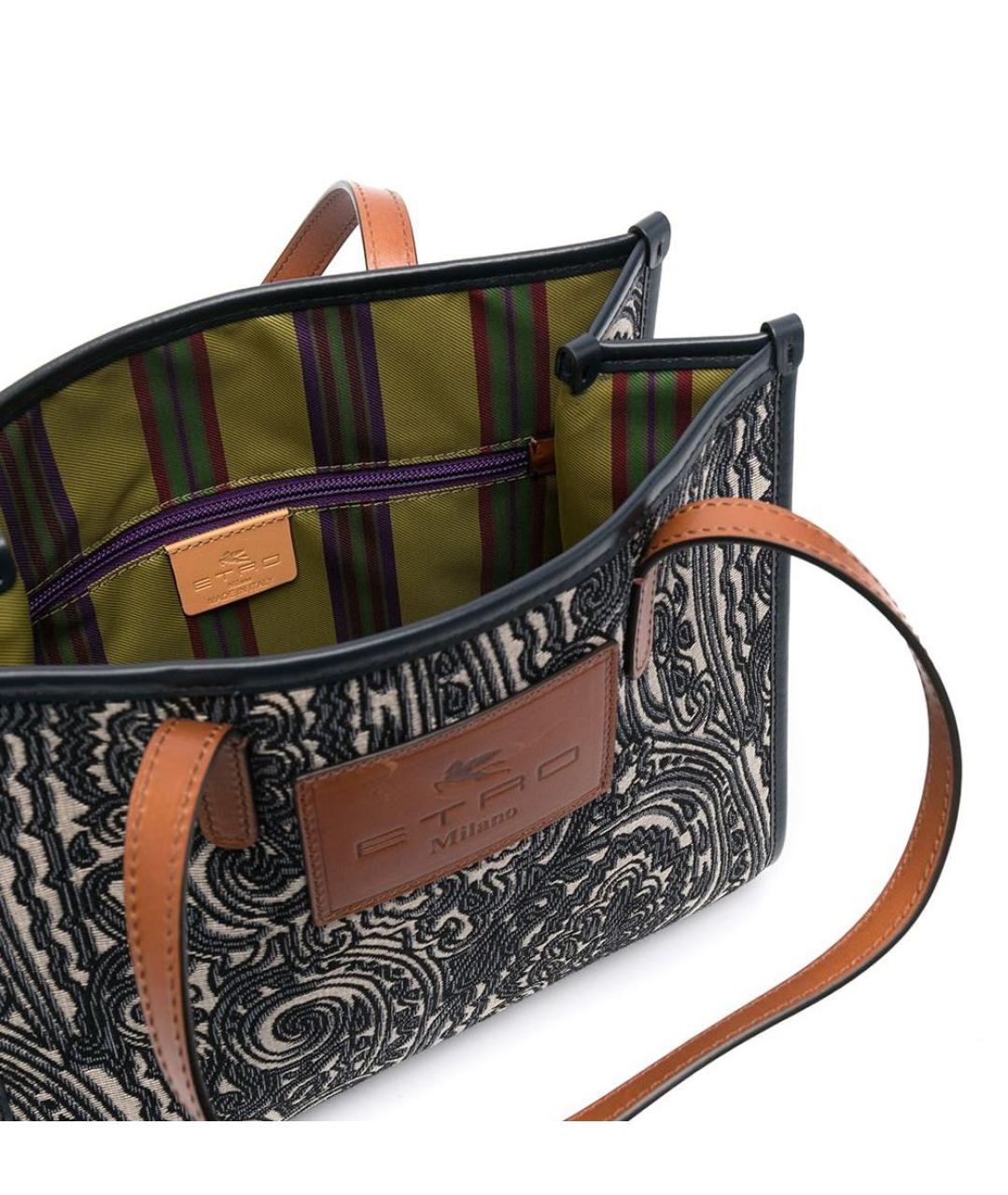 ETRO Темно-синяя жаккардовая сумка с короткими ручками, фото 4