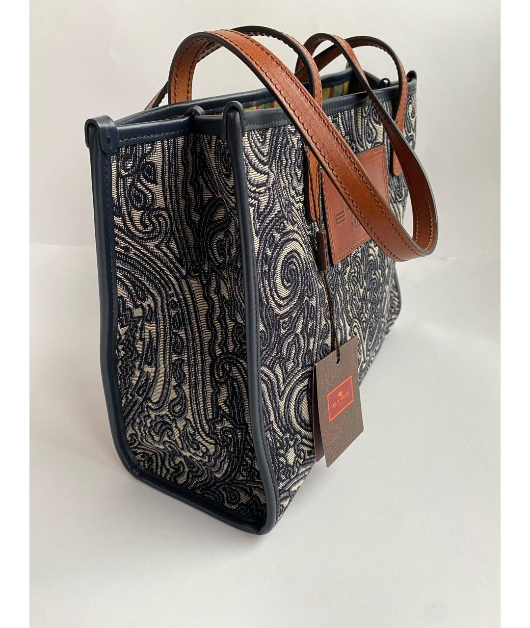 ETRO Темно-синяя жаккардовая сумка с короткими ручками, фото 7