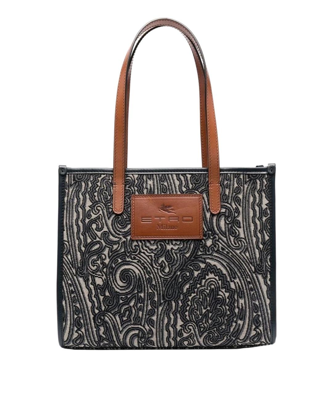 ETRO Темно-синяя жаккардовая сумка с короткими ручками, фото 1