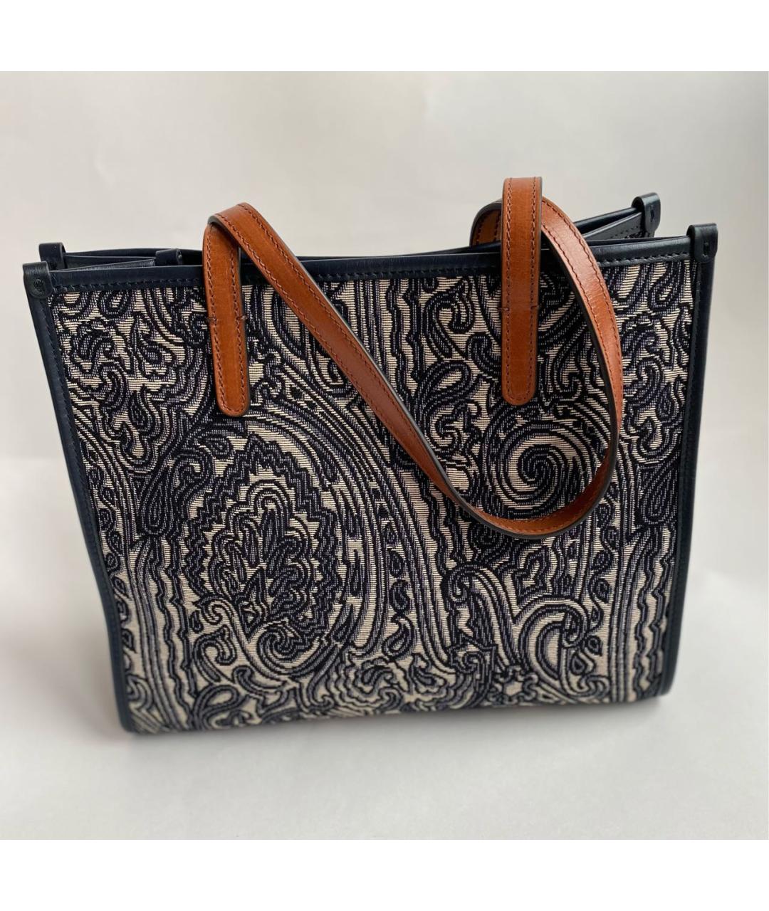 ETRO Темно-синяя жаккардовая сумка с короткими ручками, фото 3