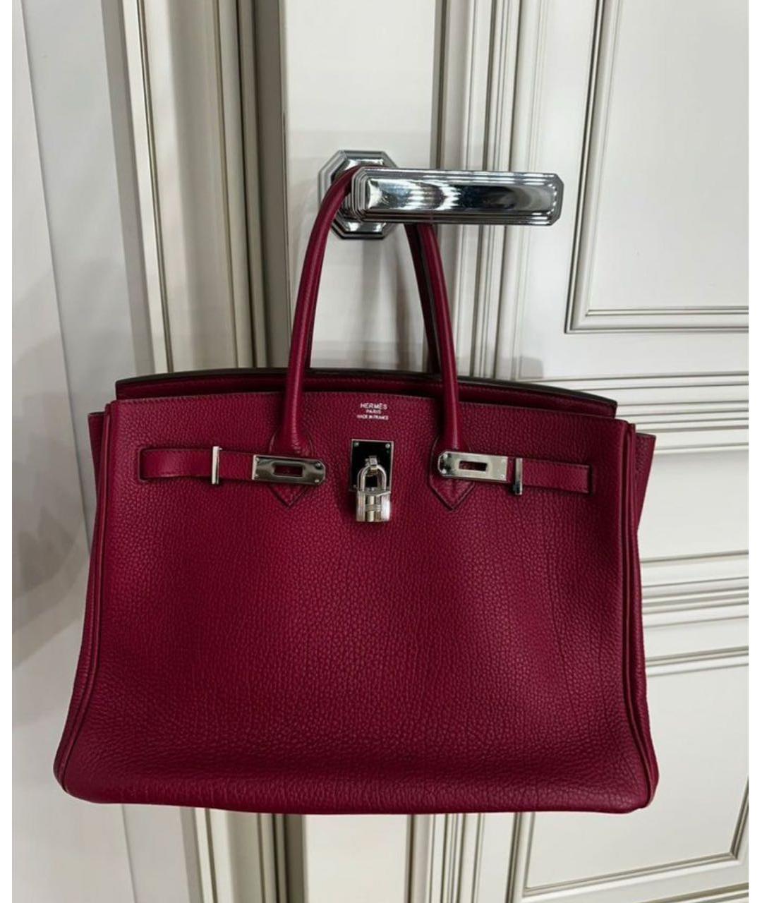 HERMES Бордовая кожаная сумка с короткими ручками, фото 4