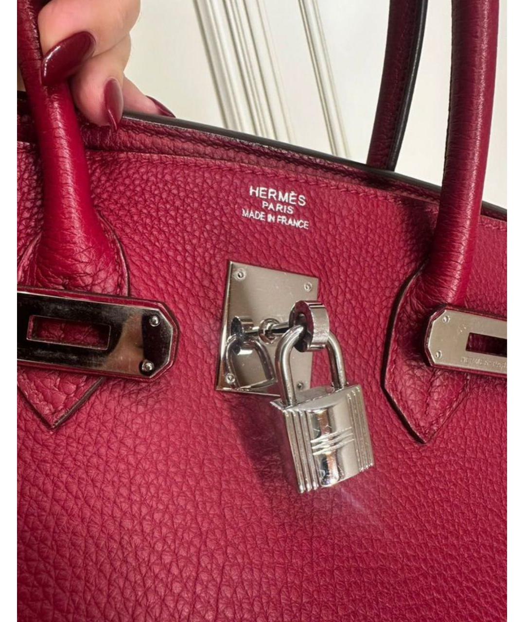 HERMES Бордовая кожаная сумка с короткими ручками, фото 5
