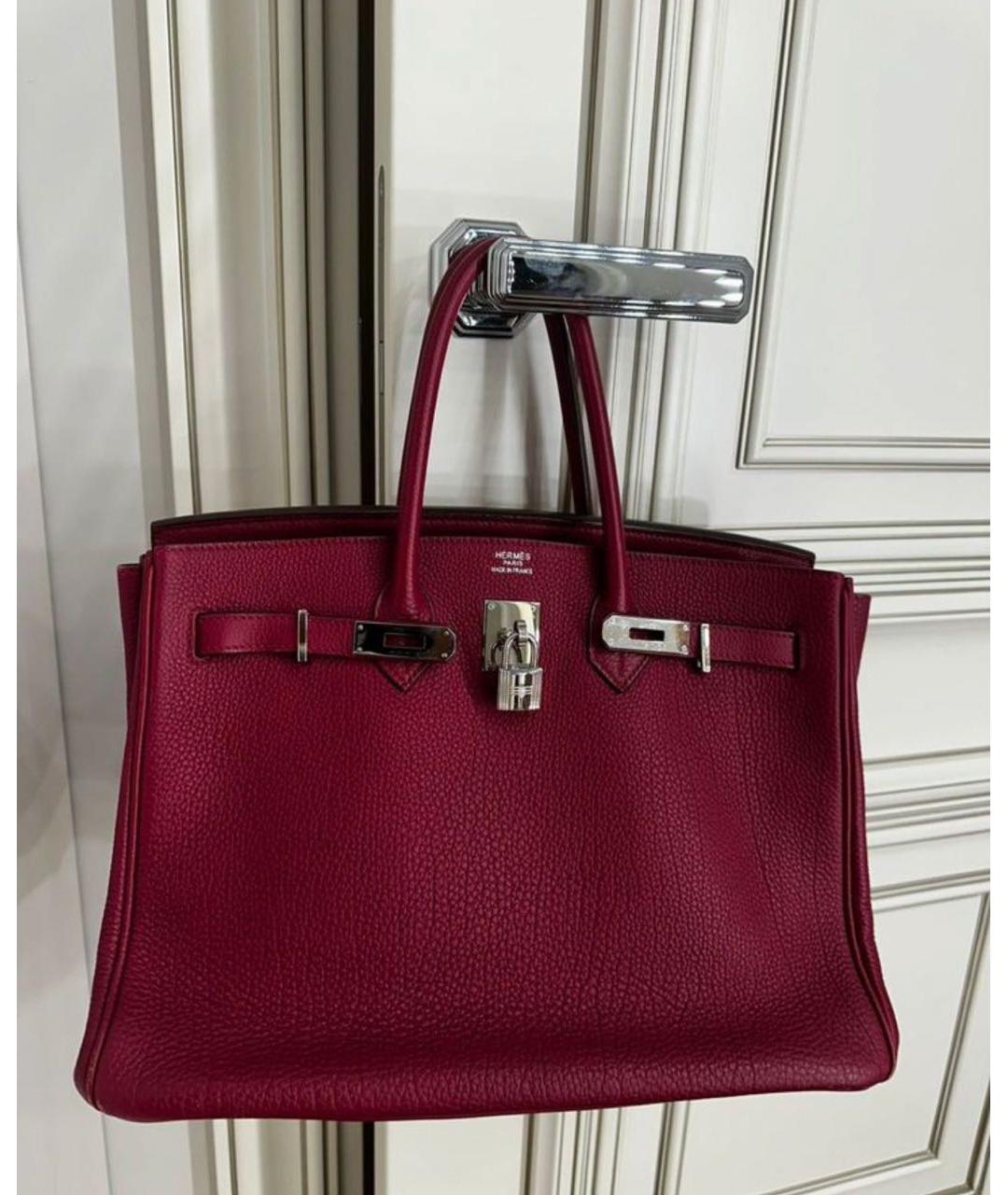 HERMES Бордовая кожаная сумка с короткими ручками, фото 2