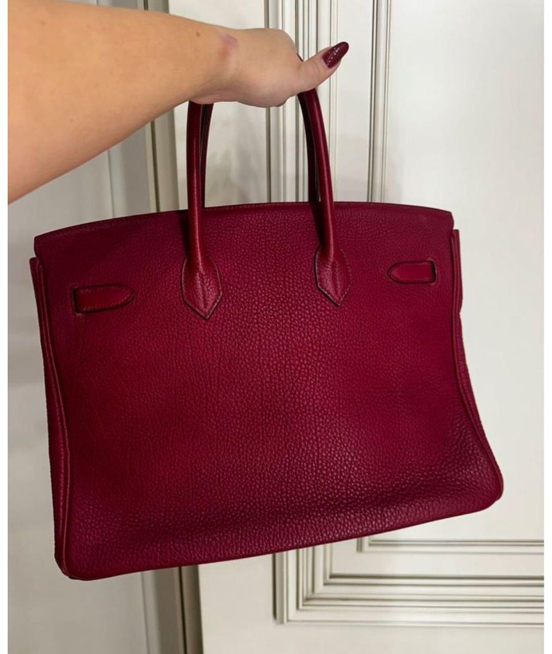 HERMES Бордовая кожаная сумка с короткими ручками, фото 3