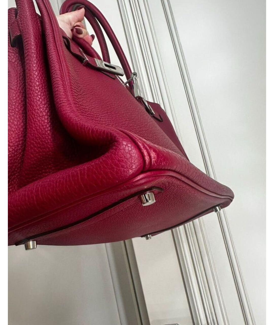 HERMES Бордовая кожаная сумка с короткими ручками, фото 7