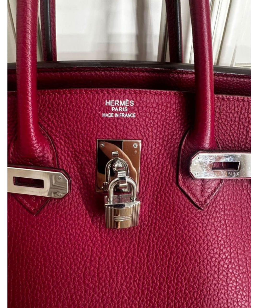 HERMES Бордовая кожаная сумка с короткими ручками, фото 8