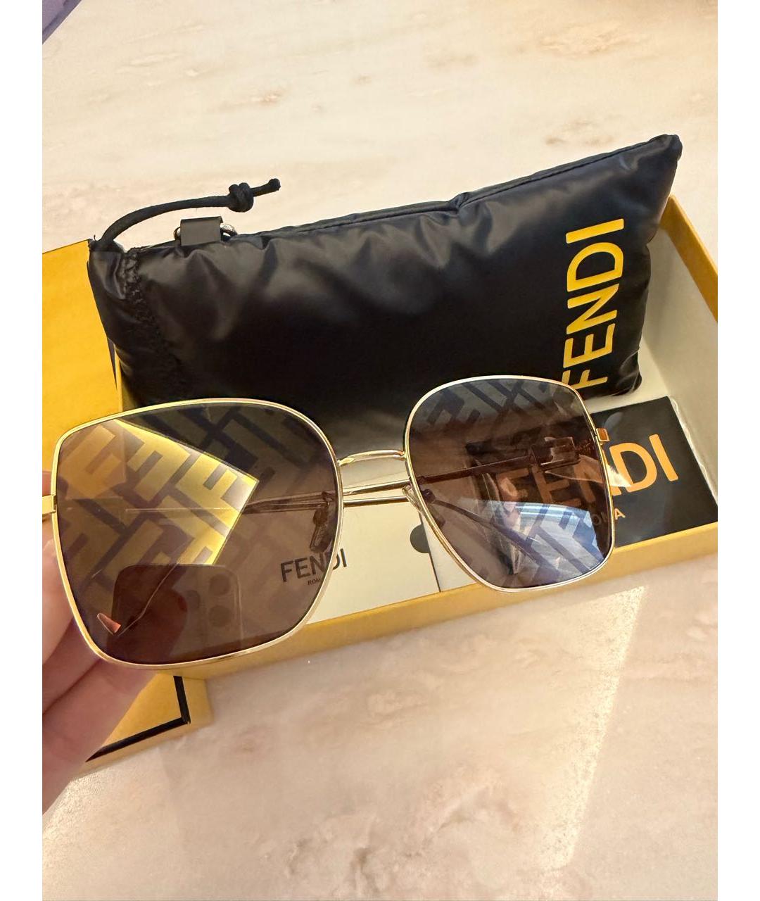 FENDI Коричневые металлические солнцезащитные очки, фото 2