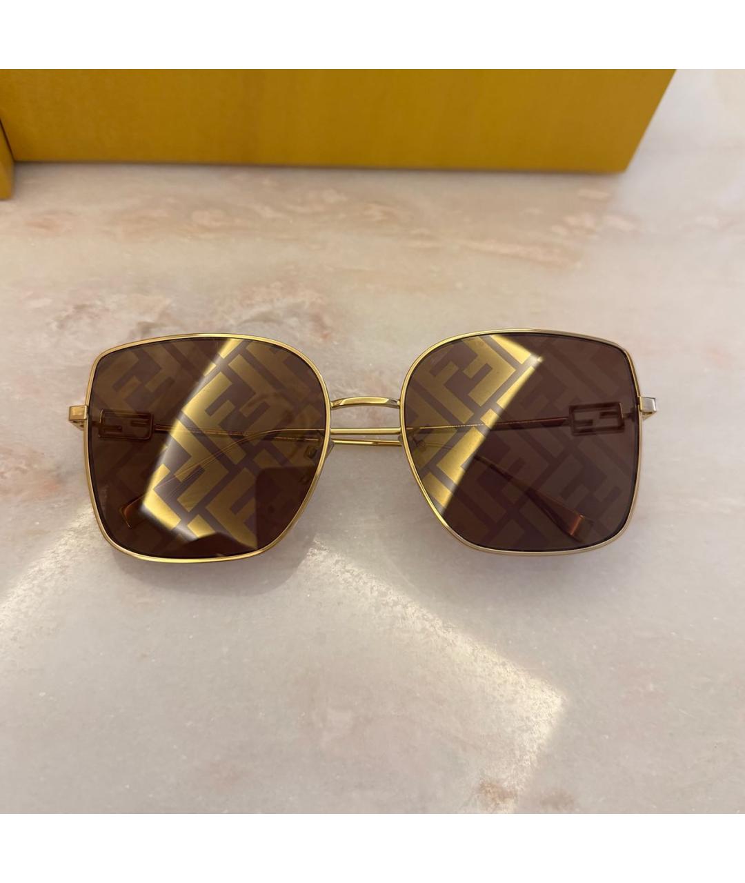 FENDI Коричневые металлические солнцезащитные очки, фото 5