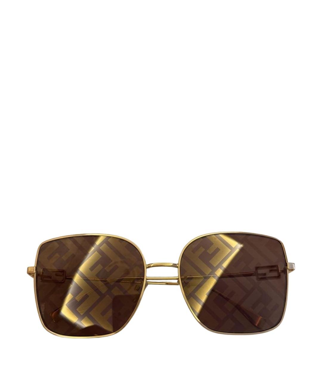 FENDI Коричневые металлические солнцезащитные очки, фото 1