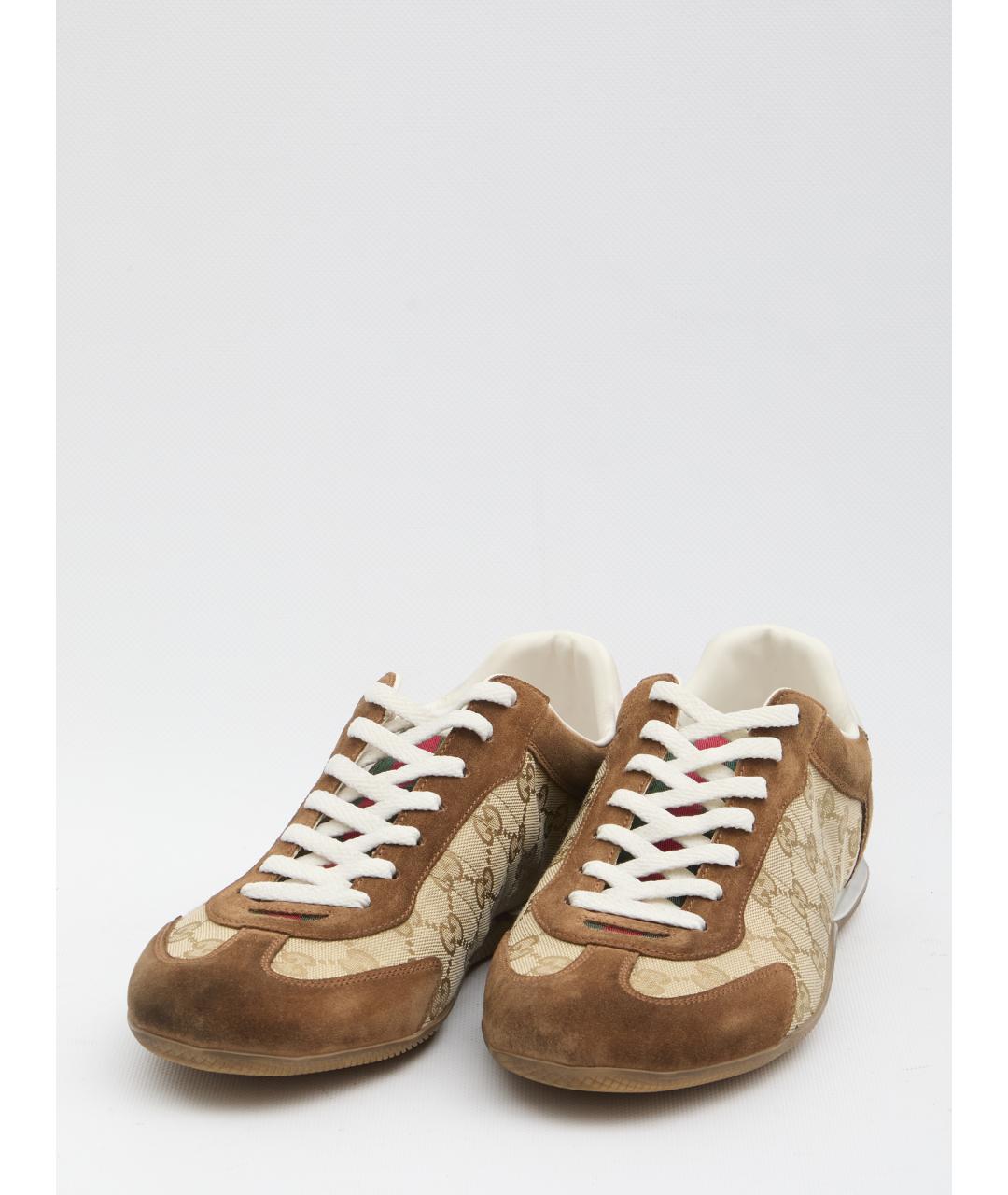 GUCCI Бежевые замшевые низкие кроссовки / кеды, фото 2
