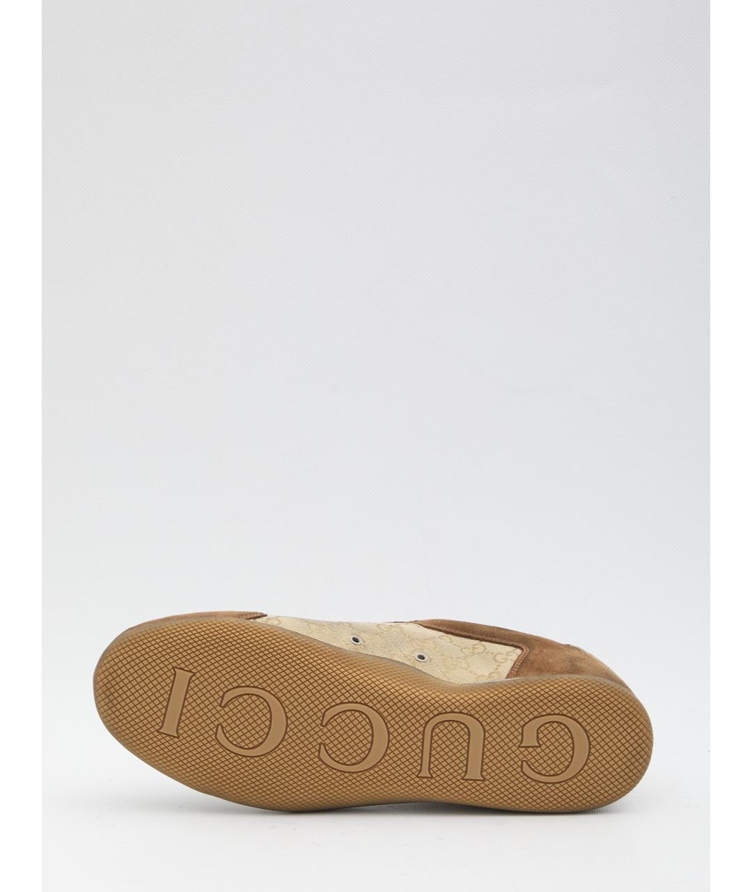 GUCCI Бежевые замшевые низкие кроссовки / кеды, фото 4