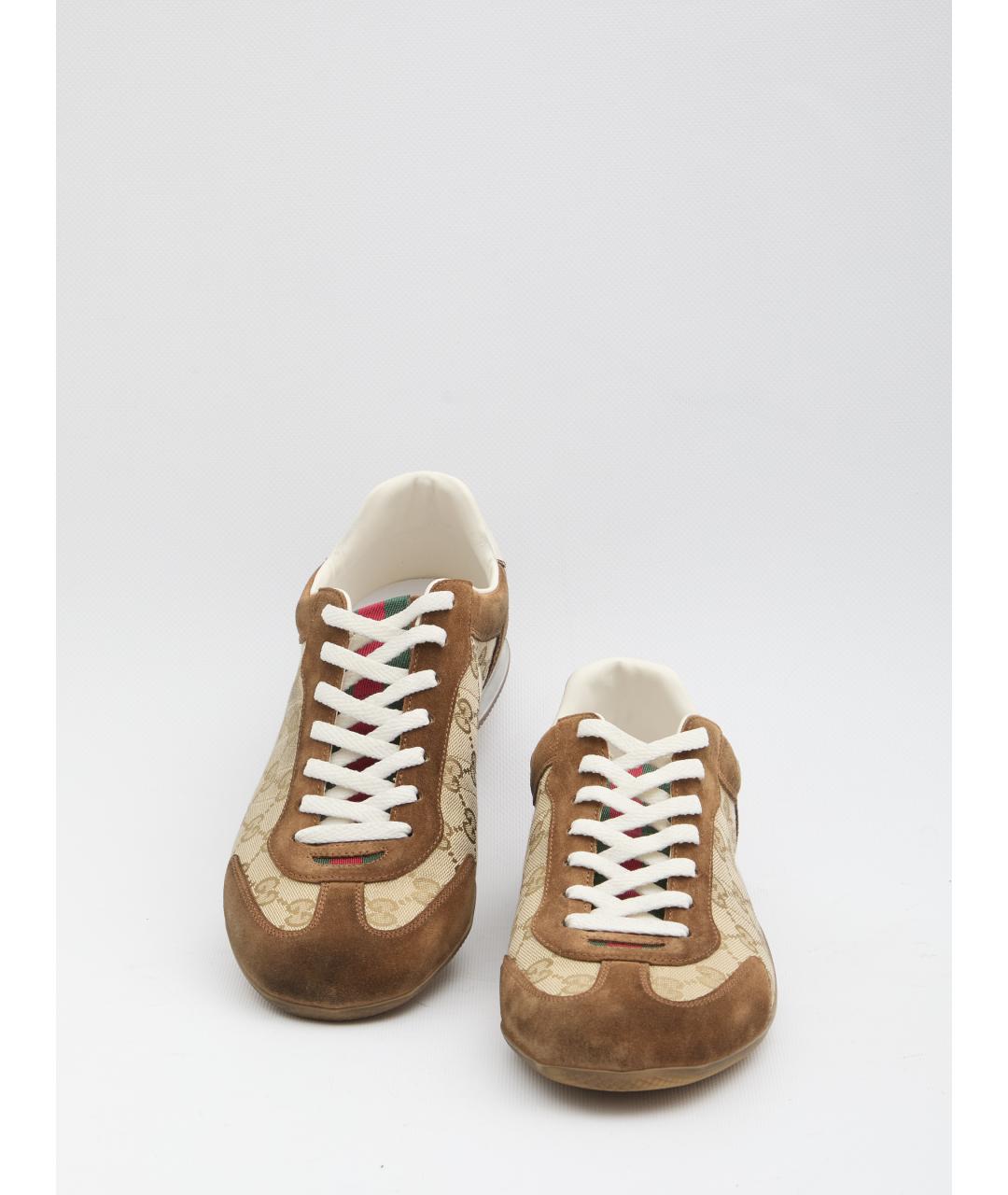 GUCCI Бежевые замшевые низкие кроссовки / кеды, фото 5