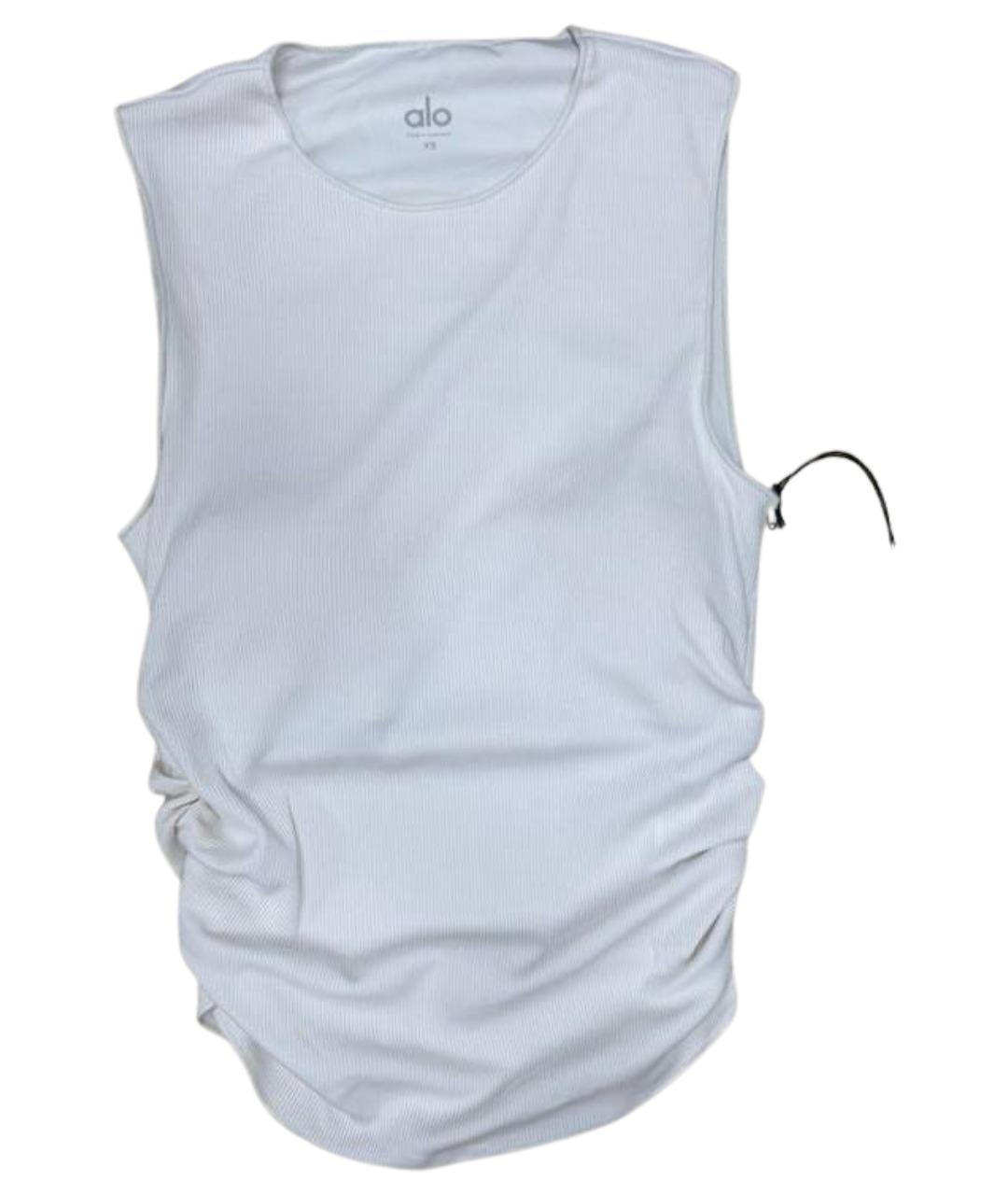 ALO YOGA Белая полиэстеровая футболка, фото 1