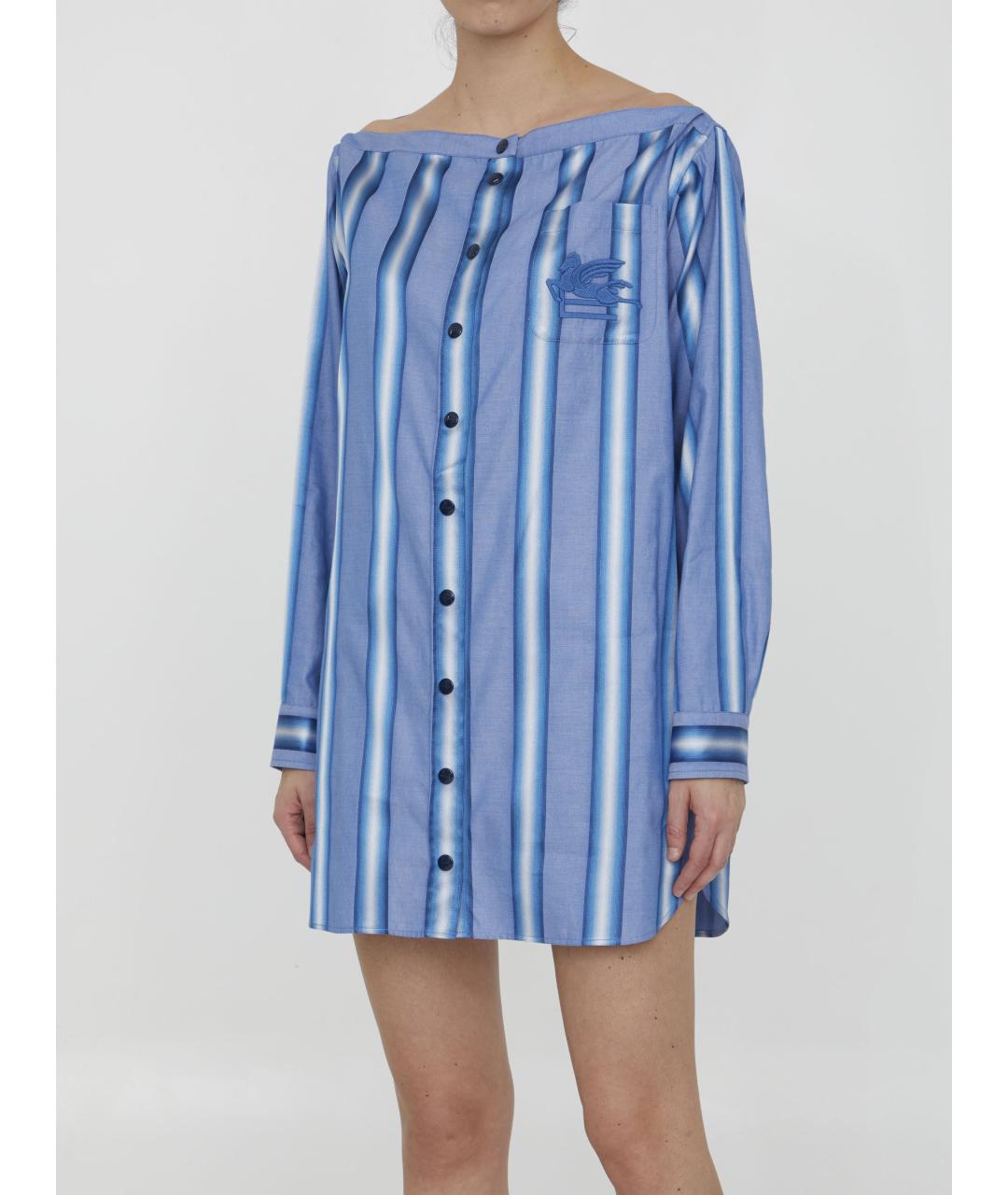 ETRO Голубое хлопковое повседневное платье, фото 3