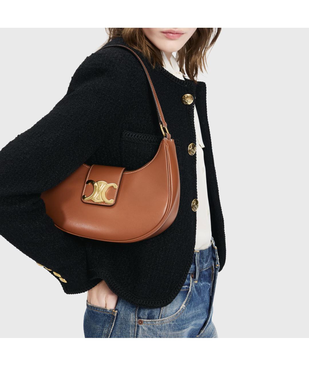 CELINE Коричневая кожаная сумка через плечо, фото 2