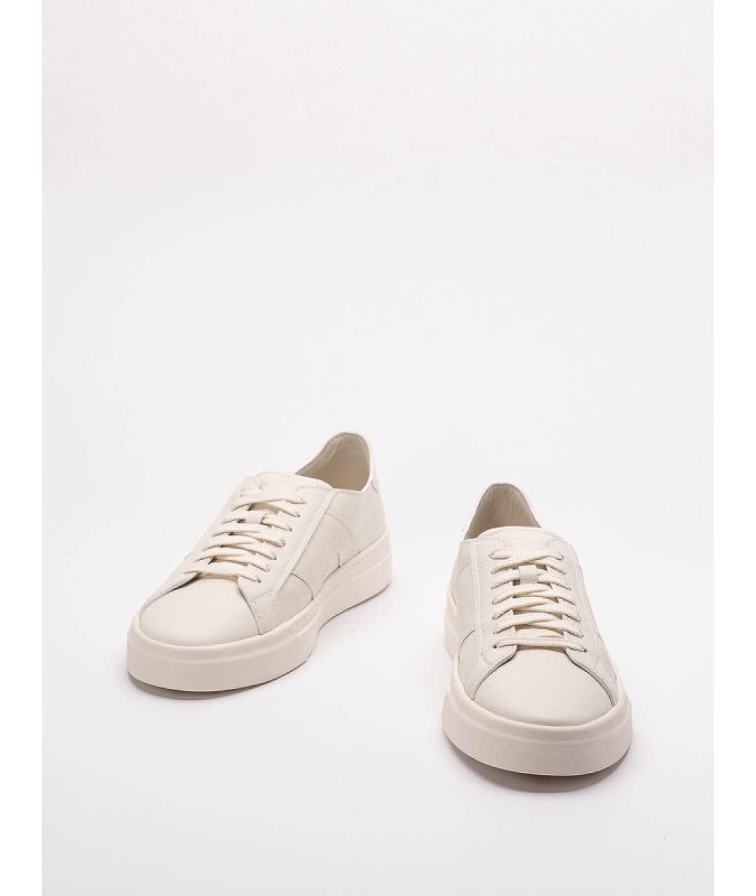 SANTONI Белые кожаные низкие кроссовки / кеды, фото 2