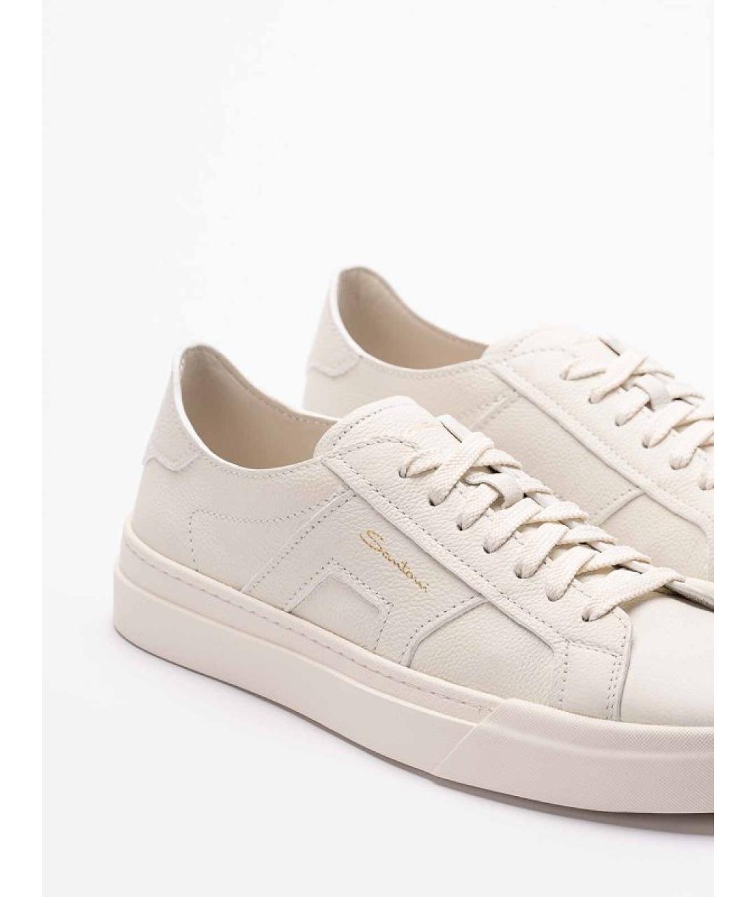 SANTONI Белые кожаные низкие кроссовки / кеды, фото 5