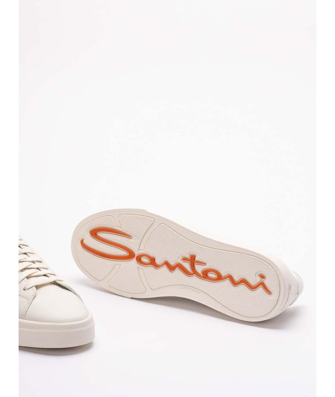 SANTONI Белые кожаные низкие кроссовки / кеды, фото 4