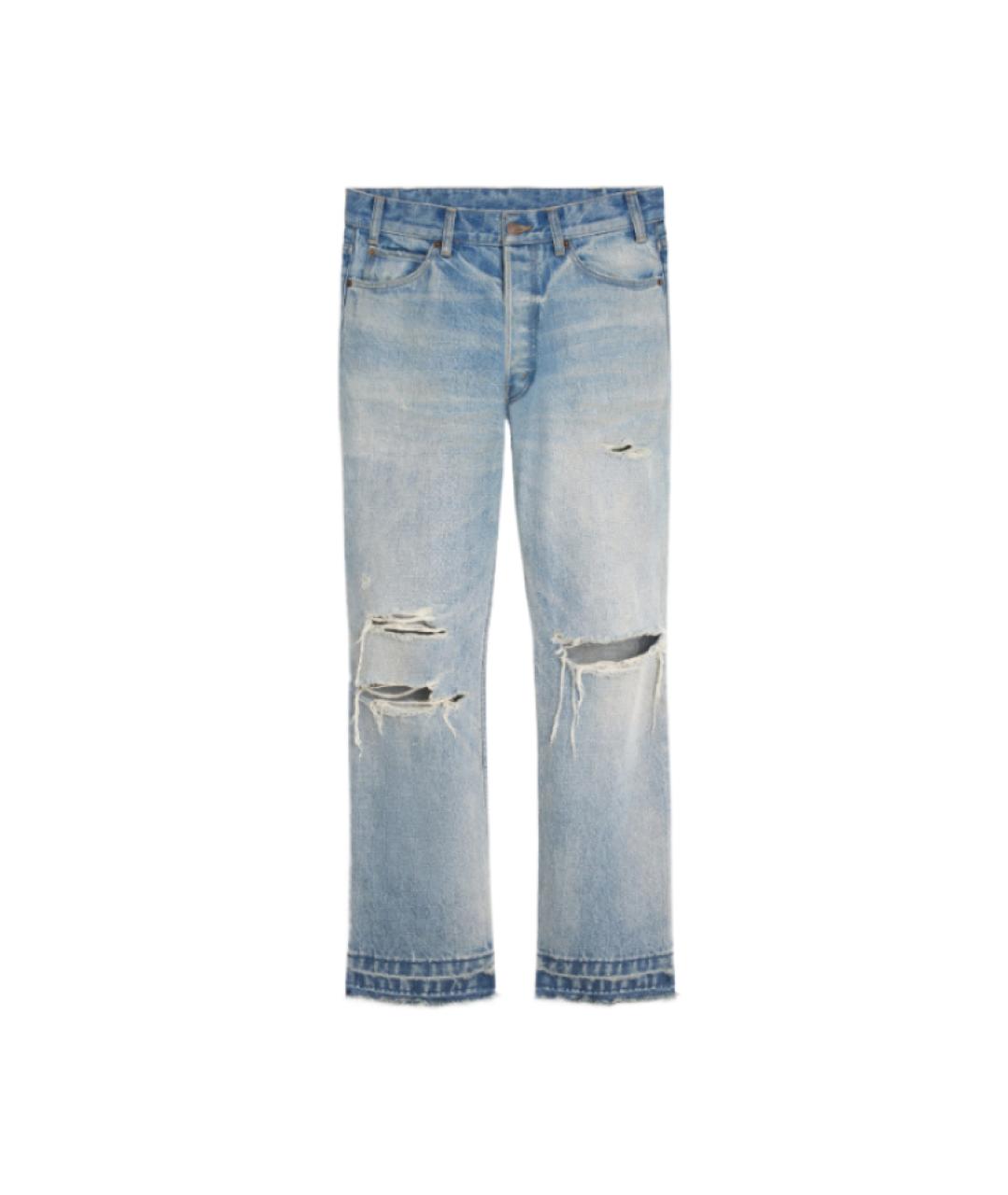 CELINE Голубые хлопковые прямые джинсы, фото 3