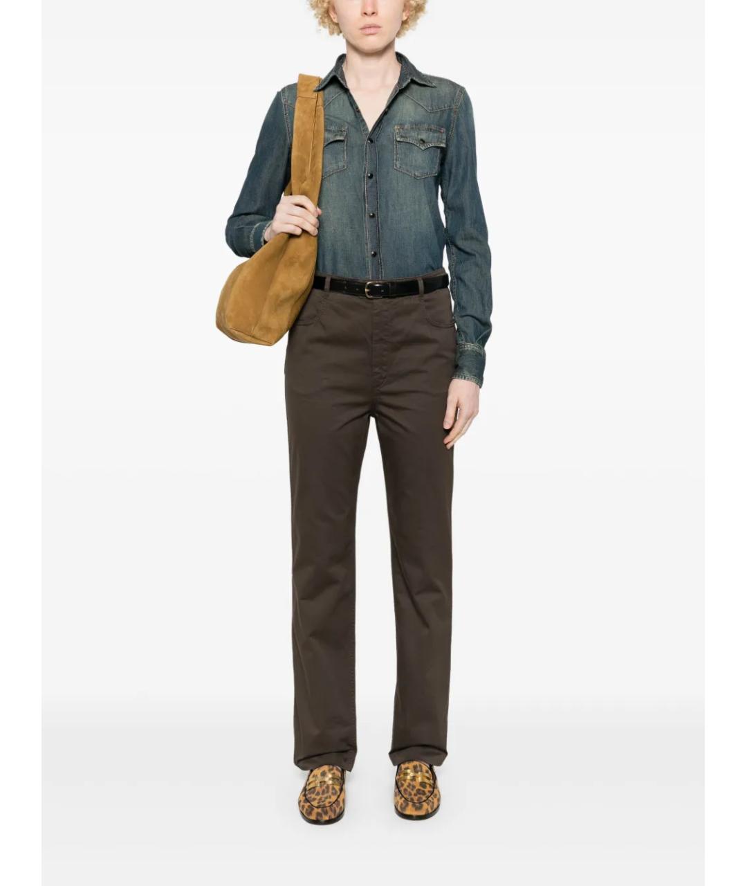 SAINT LAURENT Коричневые хлопковые джинсы клеш, фото 2