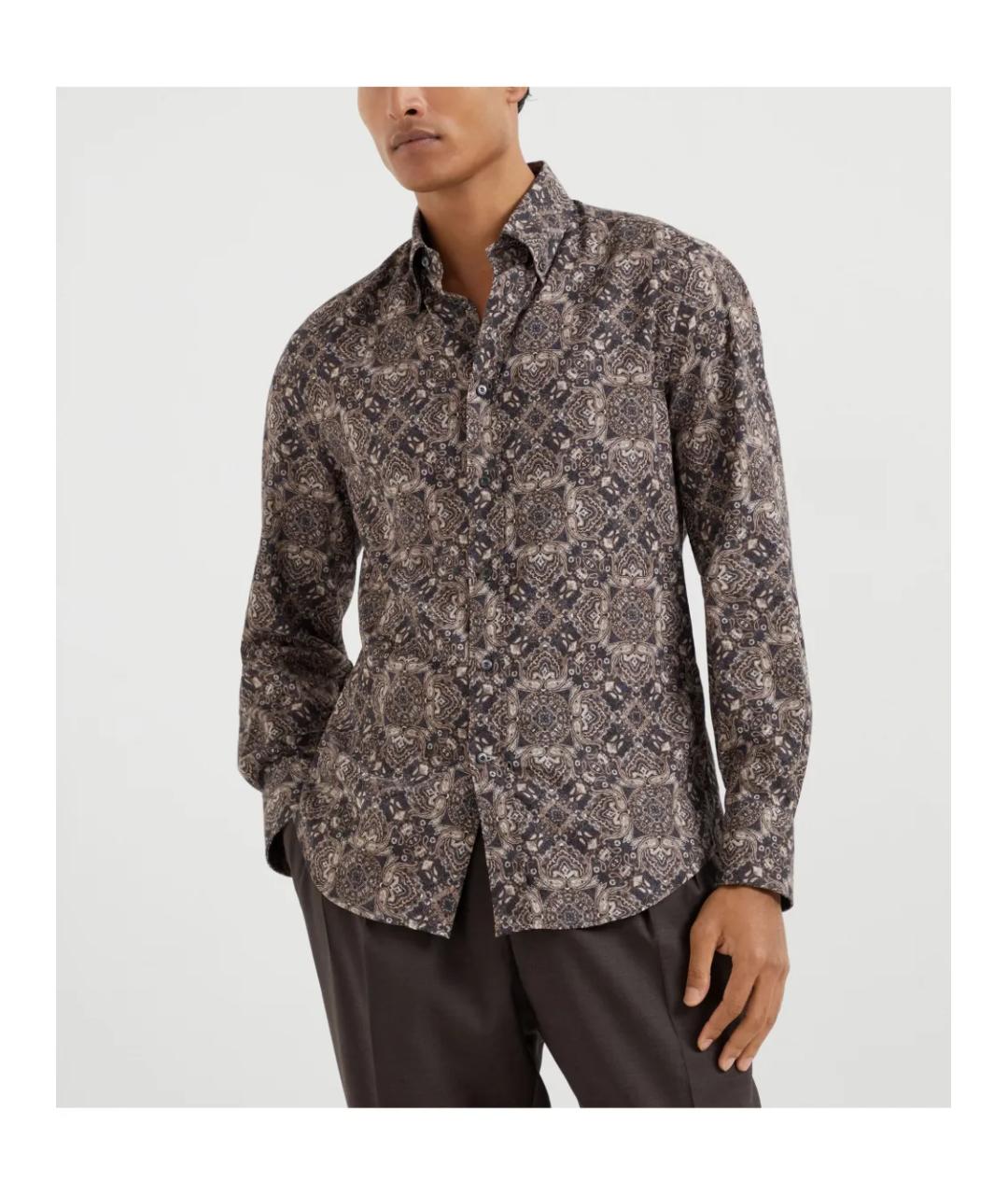 BRUNELLO CUCINELLI Коричневая хлопковая кэжуал рубашка, фото 2