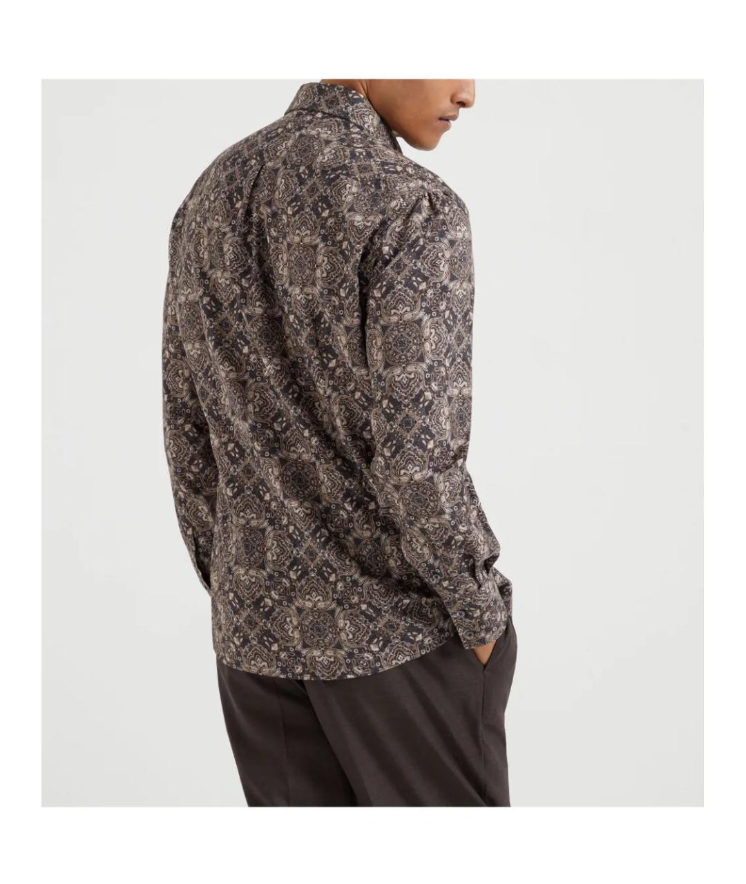 BRUNELLO CUCINELLI Коричневая хлопковая кэжуал рубашка, фото 4