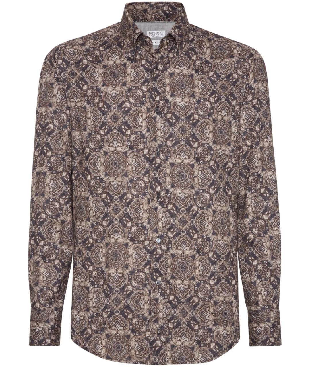 BRUNELLO CUCINELLI Коричневая хлопковая кэжуал рубашка, фото 1