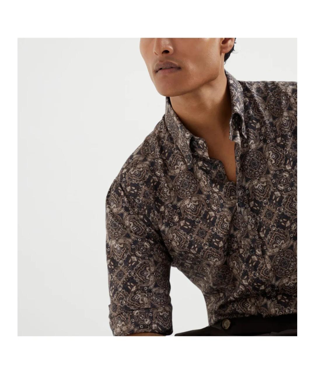 BRUNELLO CUCINELLI Коричневая хлопковая кэжуал рубашка, фото 3