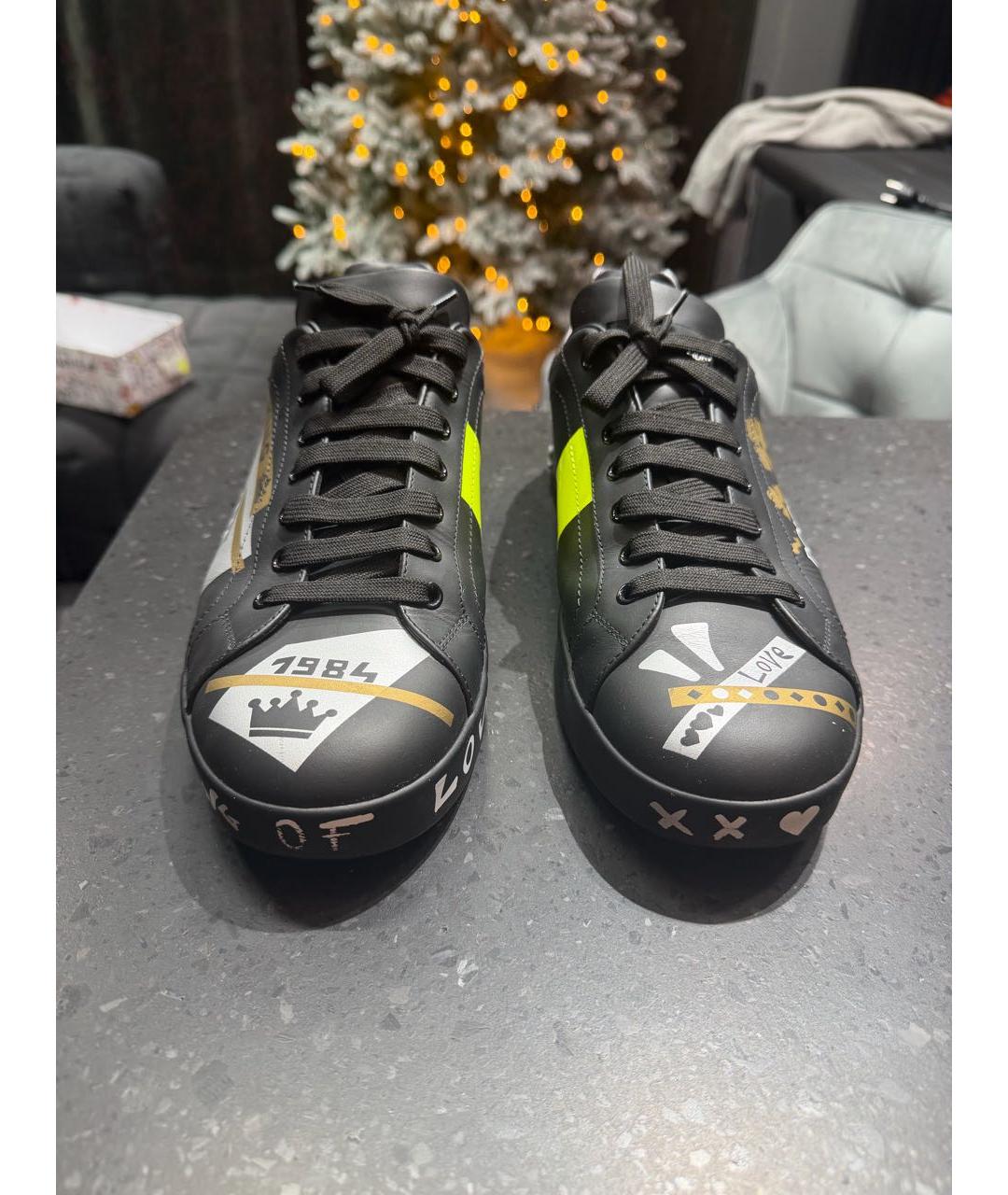 DOLCE&GABBANA Черные кожаные низкие кроссовки / кеды, фото 2