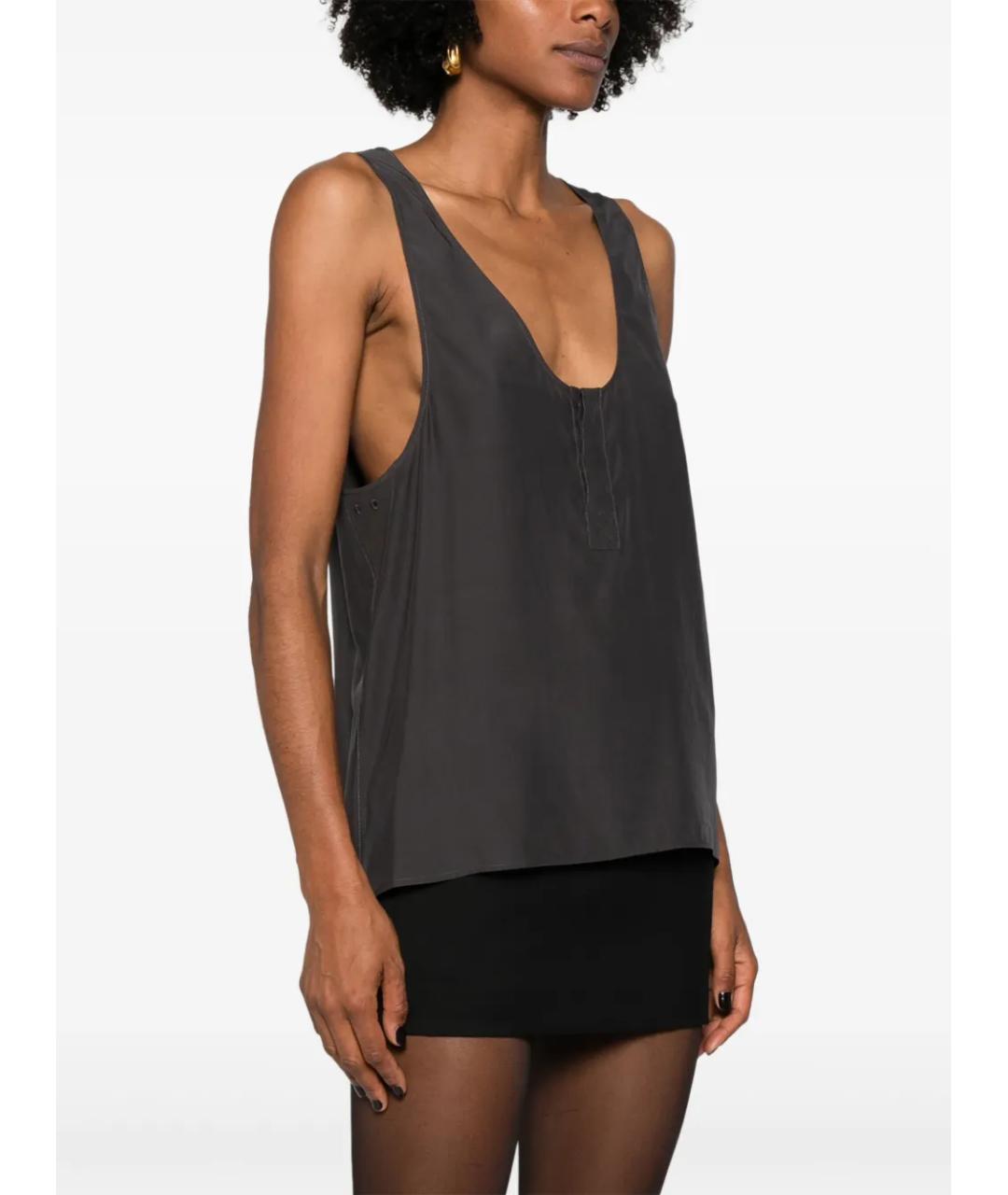 SAINT LAURENT Антрацитовая шелковая майка, фото 4