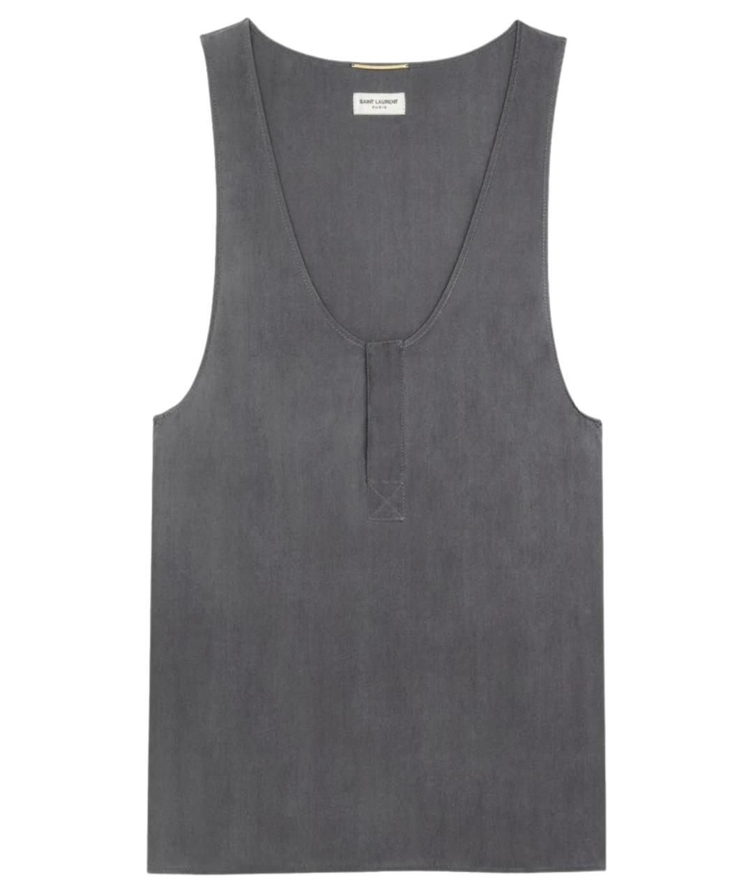 SAINT LAURENT Антрацитовая шелковая майка, фото 1