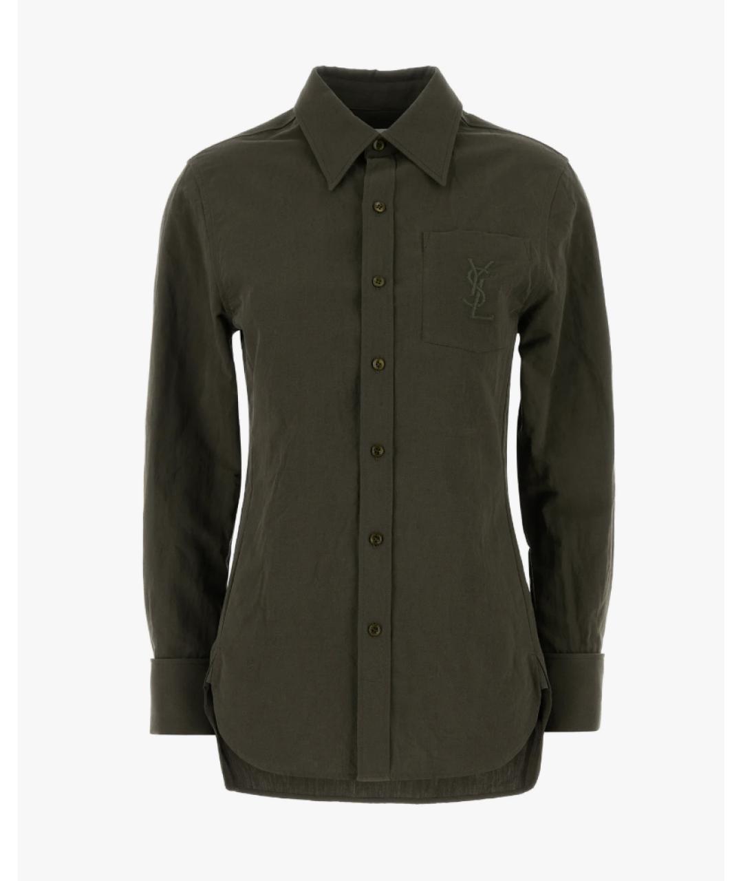 SAINT LAURENT Хаки хлопковая рубашка, фото 4