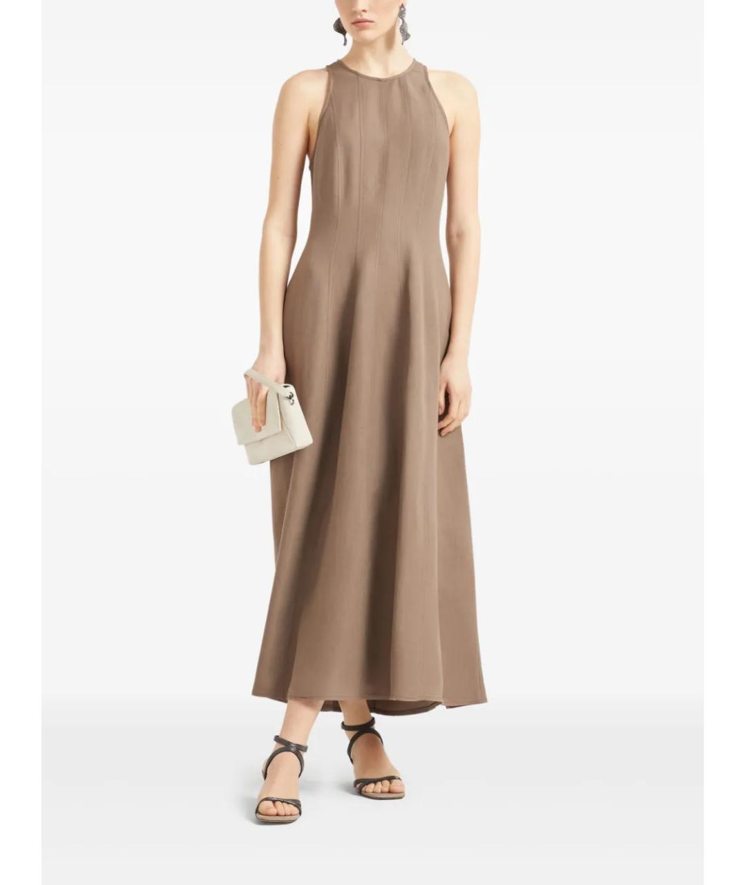 BRUNELLO CUCINELLI Коричневое льняное повседневное платье, фото 5