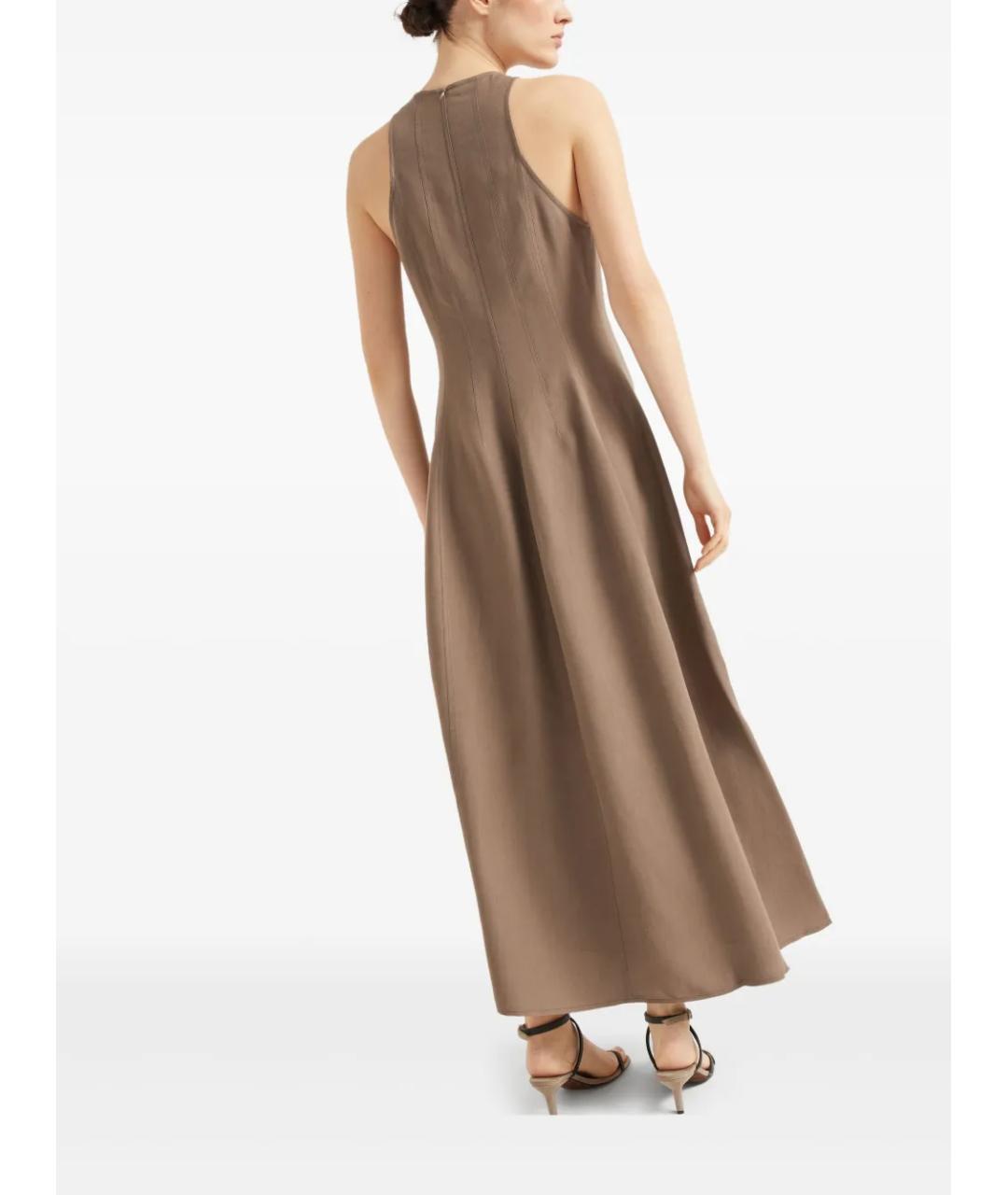 BRUNELLO CUCINELLI Коричневое льняное повседневное платье, фото 4