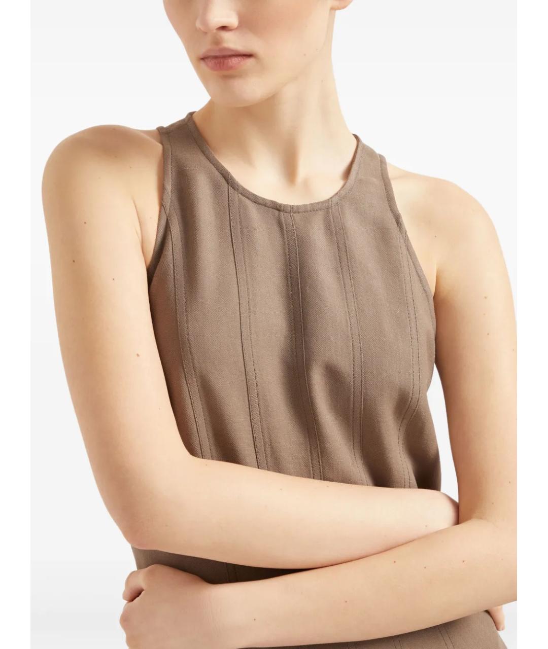 BRUNELLO CUCINELLI Коричневое льняное повседневное платье, фото 2